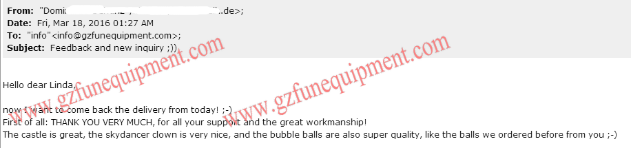Dominik feedback for bounce castle and bubble balls 2016-3-18